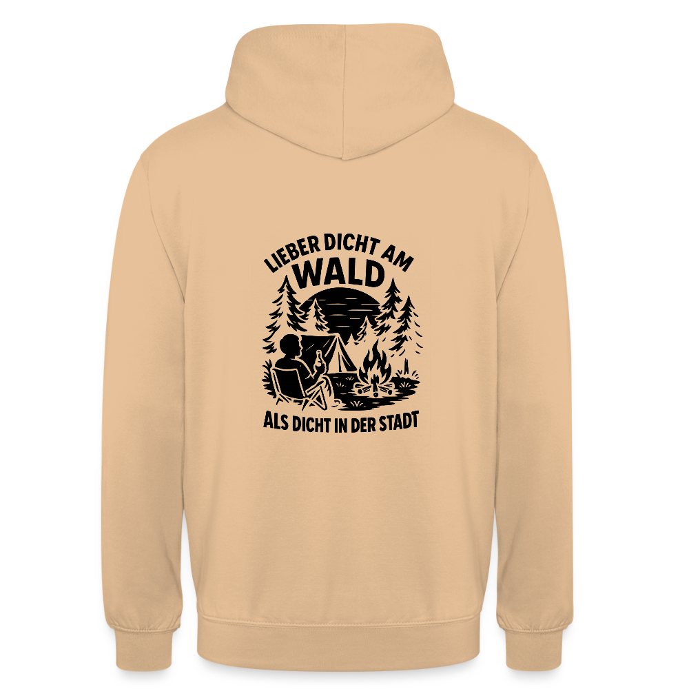 Lieber dicht am Wald" Hoodie – Unisex Kapuzenpullover für Naturfreunde & Outdoor-Fans (S–4XL) - Pfirsich