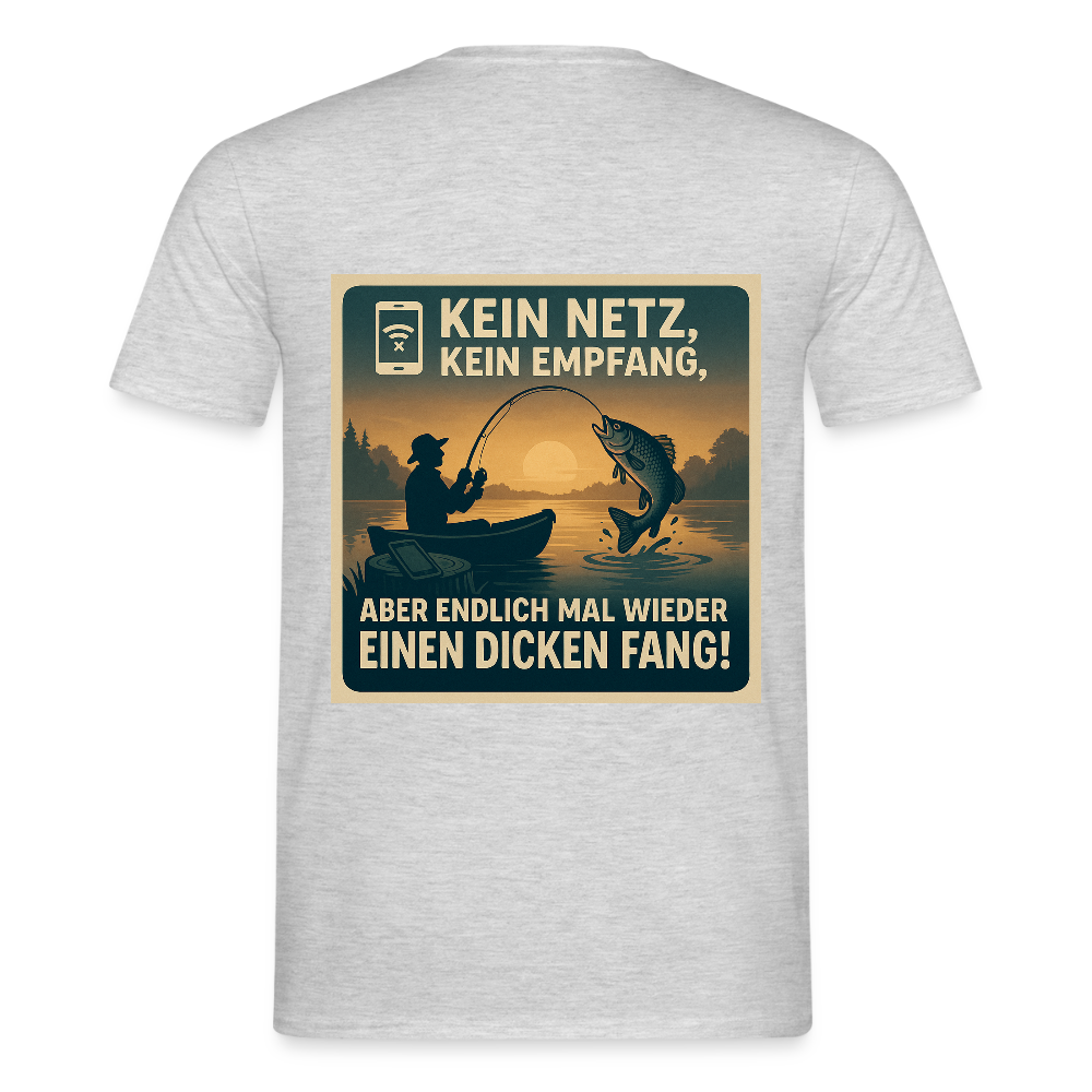 Herren T-Shirt "Dicken Fang" – Lustiges Angler-Shirt – Geschenk für Fischer & Outdoor-Fans - Grau meliert