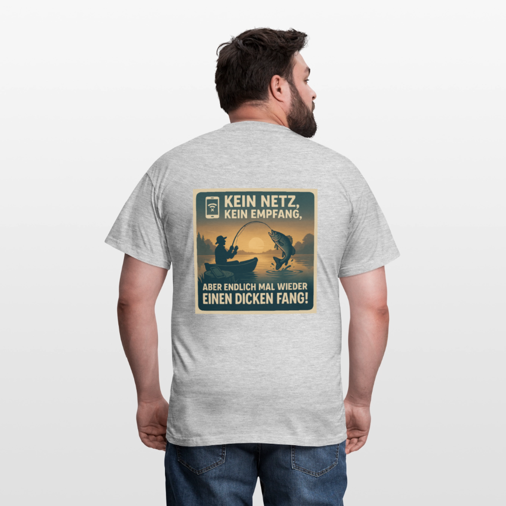 Herren T-Shirt "Dicken Fang" – Lustiges Angler-Shirt – Geschenk für Fischer & Outdoor-Fans - Grau meliert