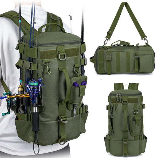 Taktischer Angelrucksack – Wasserdichte Tackle-Tasche mit Rutenhalter & Molle-System – Outdoor Rucksack fürs Angeln & Camping