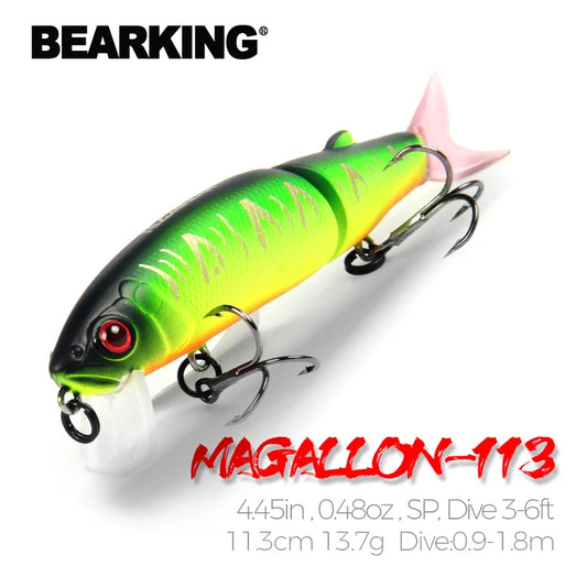 Bearking Gelenk-Minnow 11,3 cm – Leuchtender Kunstköder mit 2X Drillingen für Hecht & Zander – Schwimmend – Süß- & Salzwasser